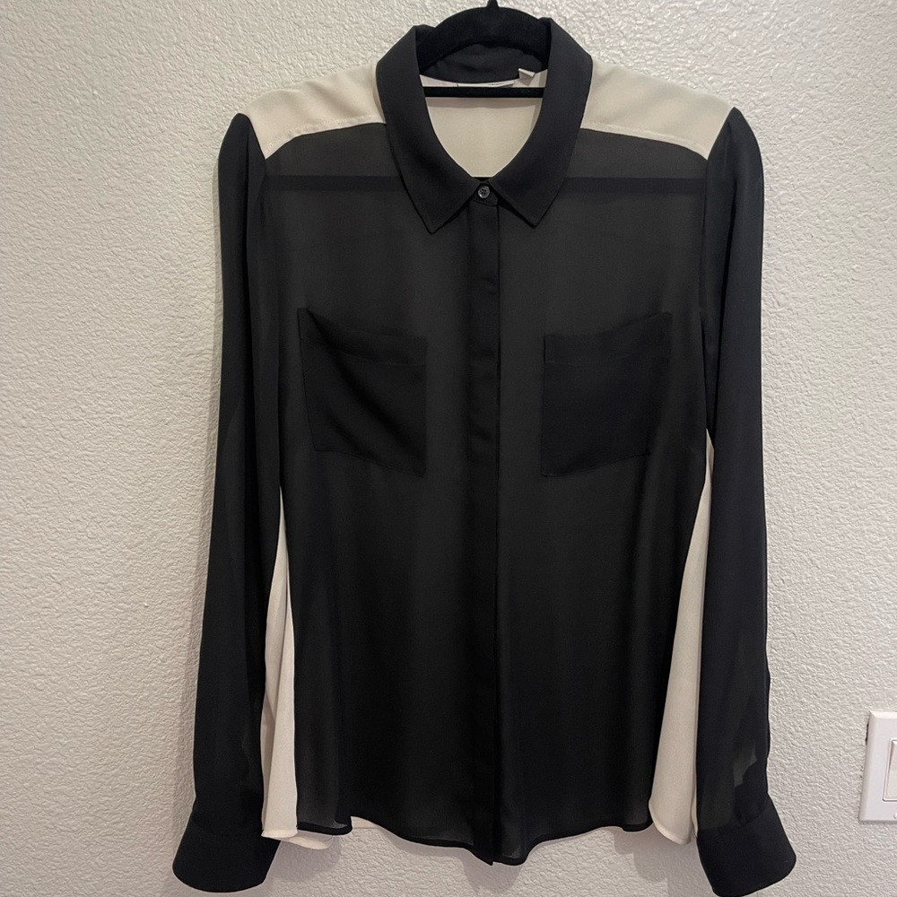 Halogen Elegant Sheer Black & Cream Blouse